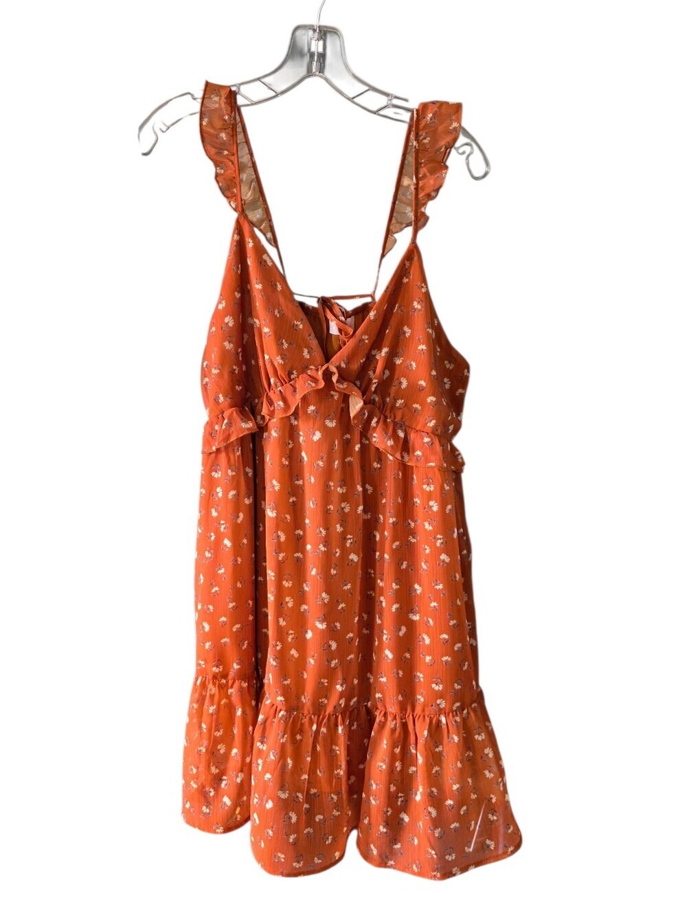 Pink Lily Rust Floral Ruffle Mini Dress Size 2XL - Picture 3 of 7